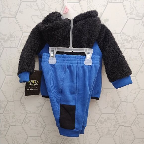 Nwt Athletic Works Baby Boys' Faux Sherpa Hoodie andPants Set, Size 0-3 m - Picture 3 of 3